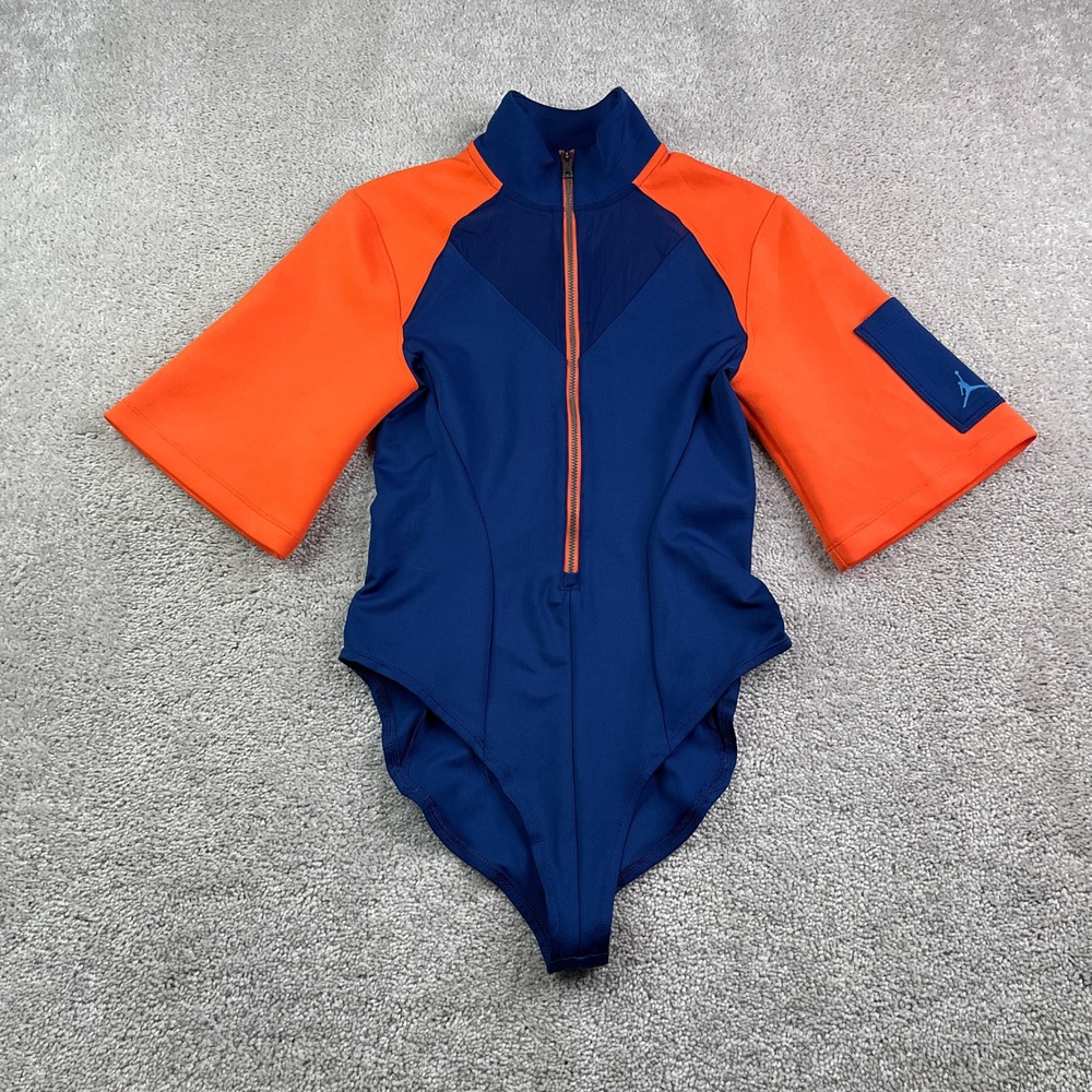 Jordan Next Utility Bodysuit Womens Small Blue Orange Quarter Zip Athletic Logo